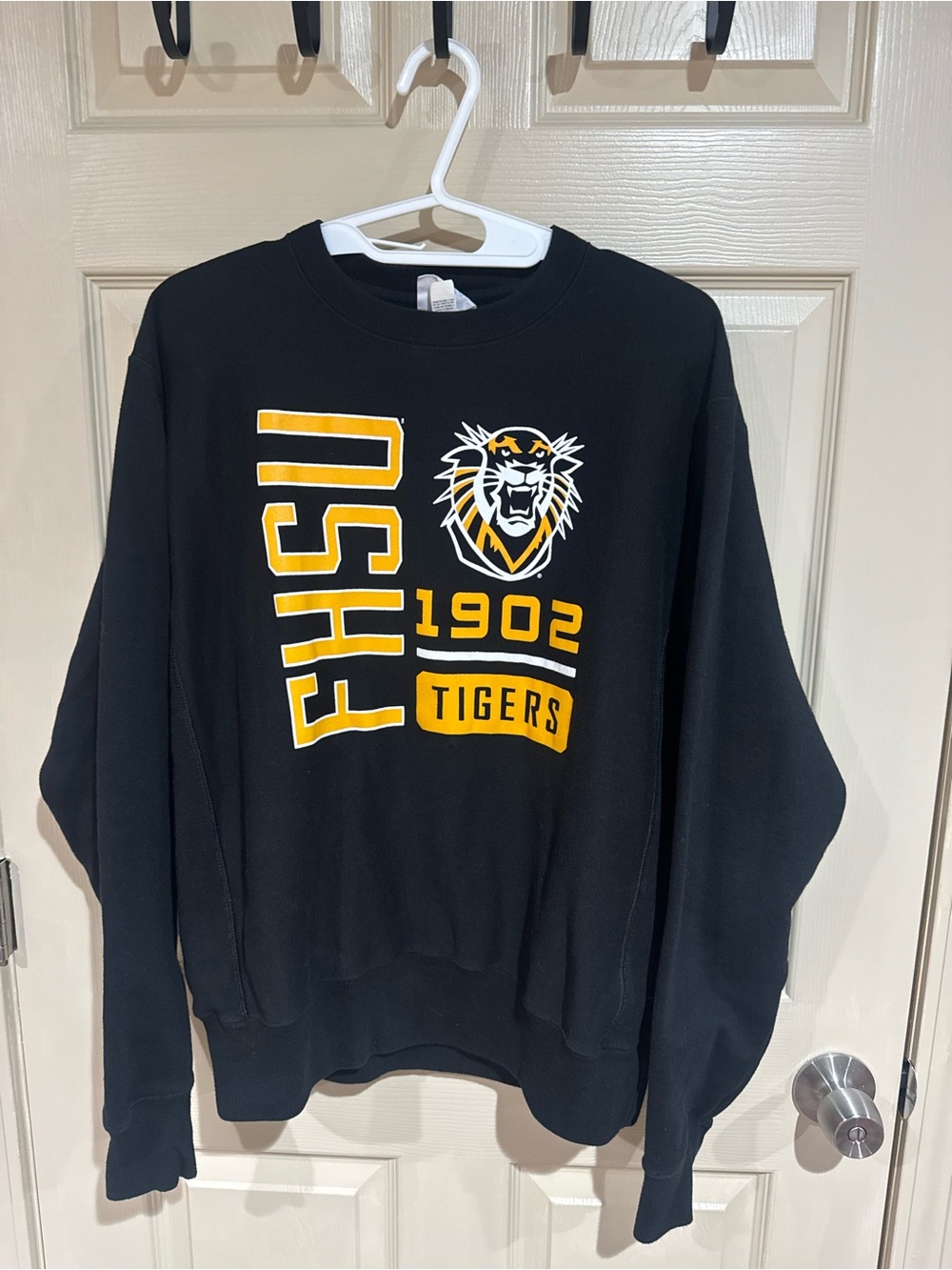 Champion Black Crewneck with Yellow & White FHSU Tigers Graphic